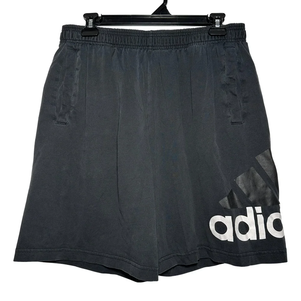 Adidas Big Logo Athletic Shorts Black White Mens‎ Size Large Elastic Waist